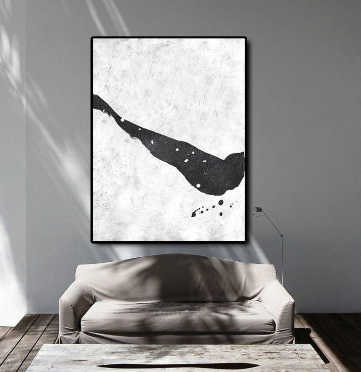 Large Abstract Painting,Black And White Minimal Painting On Canvas - Large Contemporary Art Canvas Painting